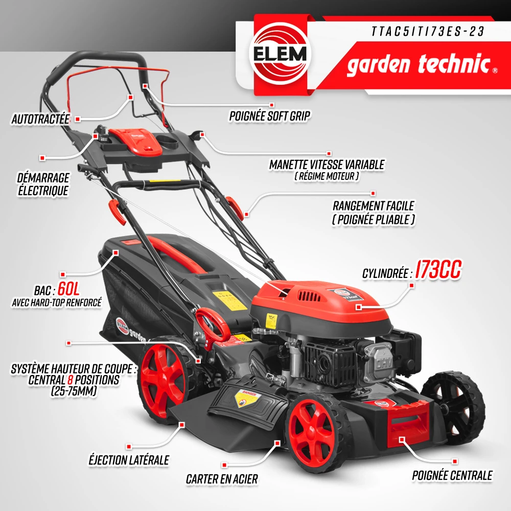Tondeuse Thermique Autotractée 173cc - 50.6cm Avec Démarrage électrique -mulchin 4 Tondeuse Thermique Autotractée 173cc - 50.6cm Avec Démarrage électrique -mulchin – Image 2