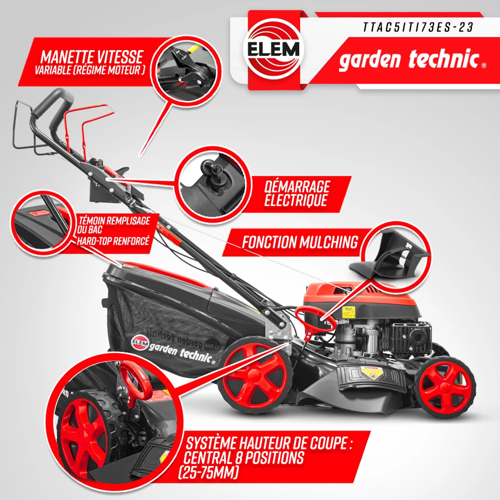 Tondeuse Thermique Autotractée 173cc - 50.6cm Avec Démarrage électrique -mulchin 5 Tondeuse Thermique Autotractée 173cc - 50.6cm Avec Démarrage électrique -mulchin – Image 3